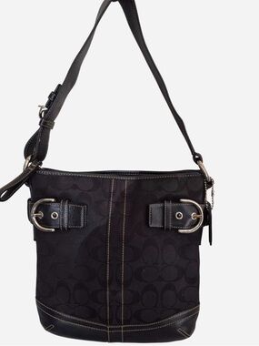 Coach Black Signature Canvas Shoulder Hobo with Silver-Tone Hardware